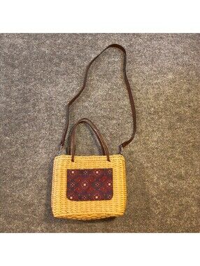Sonoma Goods For Life Straw Woven Crossbody Tote Bag Paisley Pocket Purse
